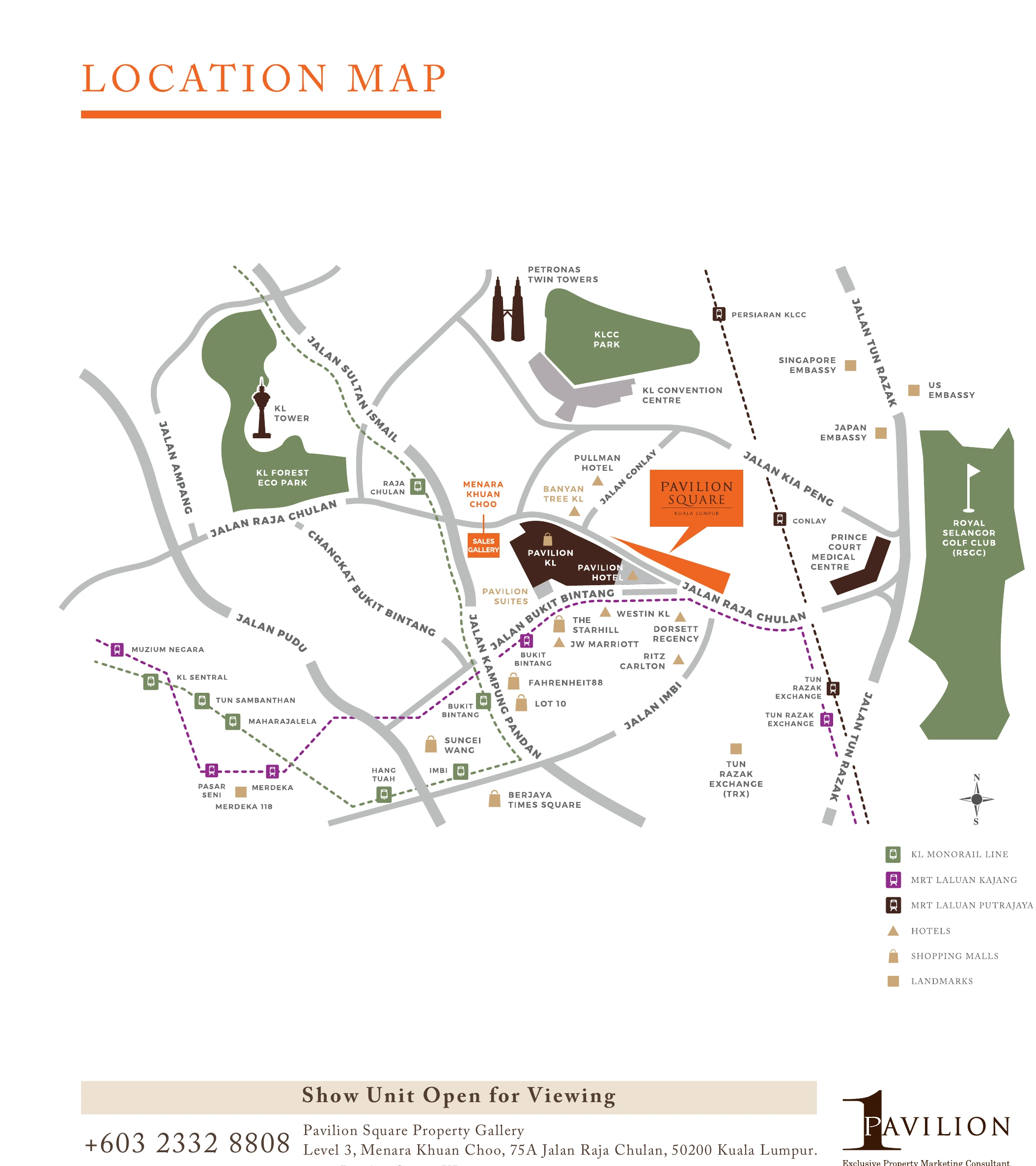 Location map showing Pavilion Square in Kuala Lumpur